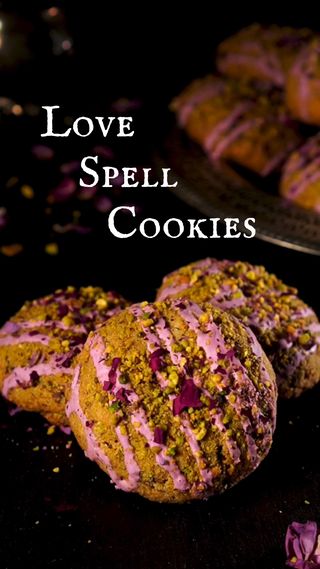 Love Spell Cookies : 4 Steps (with Pictures) - Instructables Food Spell Recipes, Kitchen Witch Cookie Recipes, Love Spell Cookies Recipe, Witchy Party Foods, Spell Recipes Food, Witch Recipes Baking, Witchy Baked Goods, Witchy Pastries, Witchy Themed Food