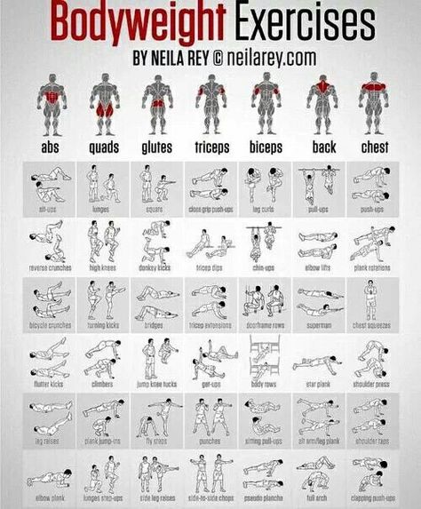 Great list of bodyweight exercises divided by muscle group. Great for a quick at home workout! Full Body Weight Workout, Body Weight Workout, Gym Antrenmanları, Volleyball Workouts, Bodyweight Exercises, Workout Chart, Ab Workouts, Weights Workout, Bodyweight Workout