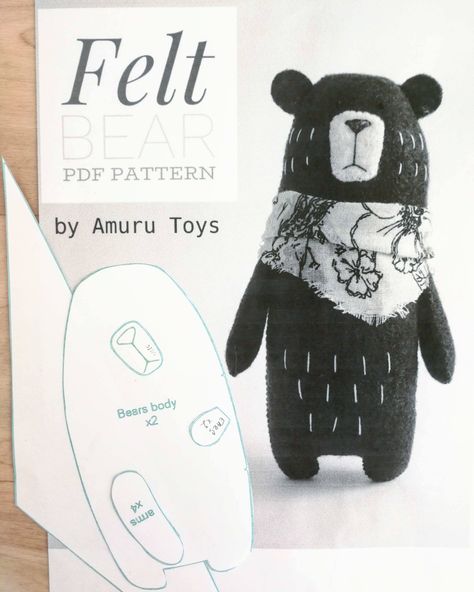 DIY felt bear toy pattern Bear Sewing Pattern, Felt Bear, Felt Toys Patterns, Teddy Bear Sewing Pattern, Baby Mobil, Sewing Stuffed Animals, Costura Diy, Diy Felt, Fabric Toys