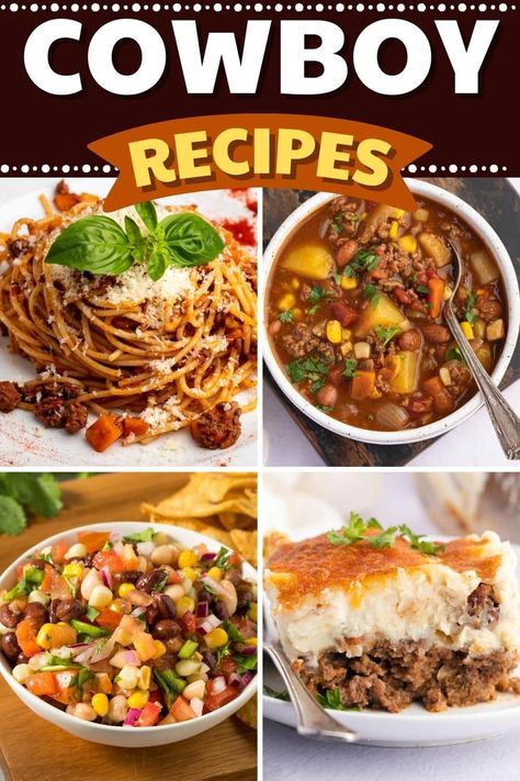 Western Meals Dinners, Cowboy Potluck Ideas, Cowboy Cooking Recipes, Western Recipes Dinners, Wild West Recipes, Wild West Dinner Party, Western Dishes Recipes, Wild West Party Food Ideas, Traditional Texas Recipes