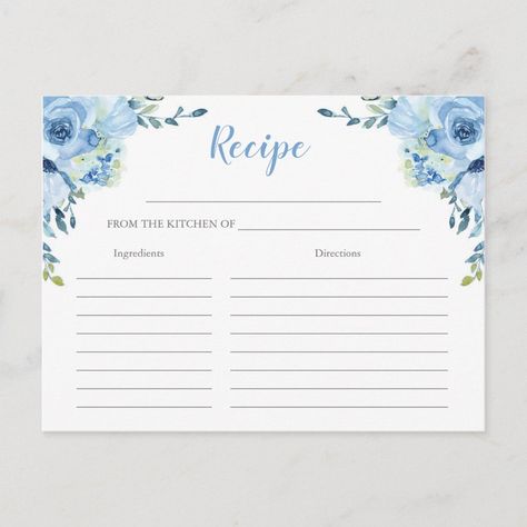 Dusty Blue floral silver bridal shower recipe card | #recipecards #bridalshowerrecipe #weddingshower #bridalrecipecard #weddingrecipe #bluefloralrecipecard #silver #dustyblue #rusticrecipecard #bohorecipecard Wedding Shower Blue Theme, Dusty Blue And Sage Green Bridal Shower Decorations, Something Blue Bridal Shower Decorations, Bridal Shower Hydrangea Theme, Dusty Blue Bridal Shower Decorations, Bridal Shower Themes Something Blue, Blue Floral Bridal Shower Ideas, Blue Theme Bridal Shower Ideas, Something Blue Before I Do Bridal Shower Theme