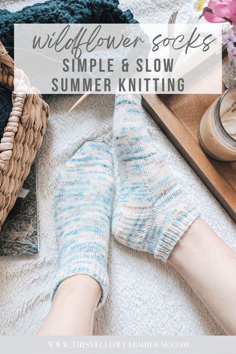 Classic Summer Socks: Wildflower Shortie Socks - This Yellow Farmhouse Yellow Farmhouse, Summer Socks, Local Yarn Shop, Summer Sock, Yarn Bee, Sock Knitting Patterns, How To Purl Knit, Pattern Store, Summer Knitting