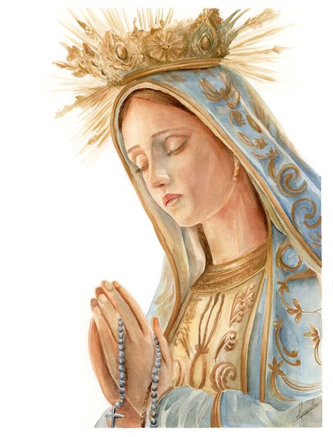 https://www.estudiodananda.com.br/pagina-de-produto/fine-art-maria-com-dourado Virgin Mary Art, Jesus Drawings, Images Of Mary, Jesus Christ Artwork, Queen Of Heaven, Catholic Images, Christmas Graphics, Biblical Art, Jesus Art