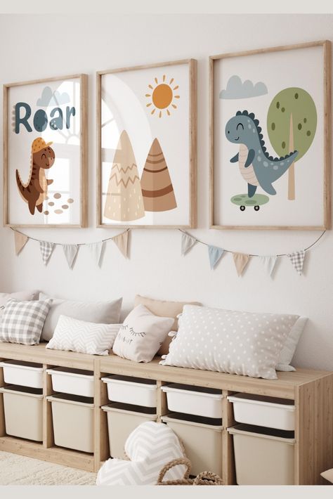 Introducing our whimsical and adventurous Dinosaur Nursery Prints!These nursery Prints make a perfect gift for baby showers, birthdays, or any occasion that celebrates the joy of childhood and the love for dinosaurs. They are not only appealing to children but also bring a touch of nostalgia and whimsy for adults too. Dinosaur Theme Bedroom, Boys Dinosaur Bedroom, Dino Nursery, Mustard Background, Themed Bedrooms, Dinosaur Room Decor, Dinosaur Prints, Dinosaur Bedroom, Dinosaur Posters