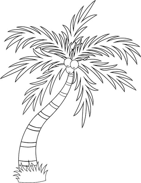 Coconut Tree Outline, Palm Tree Outline, Coconut Tree Drawing, Cartoon Palm Tree, Sunset Ideas, Crown Of Leaves, Animal Stencil Art, Palm Tree Drawing, Tree Cut Out