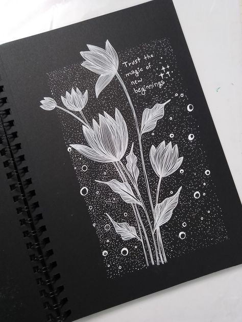 Drawings On Grey Paper, White Art On Black Paper, Pen Art On Black Paper, White Pen On Black Paper Drawing, Doodle Quotes, Bond Paper Design, Black Paper Drawing, Bond Paper, White Pen