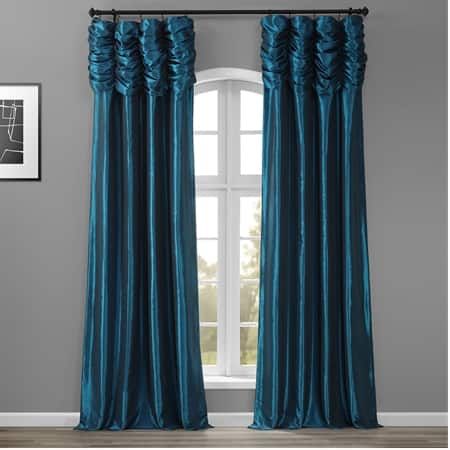 Mediterranean Ruched Faux Solid Taffeta Curtain Bedroom Grey Walls, Equestrian Bedroom, New House 2023, Navy Curtains, Faux Silk Curtains, Half Price Drapes, Living Room Setup, Silk Curtains, Elegant Curtains