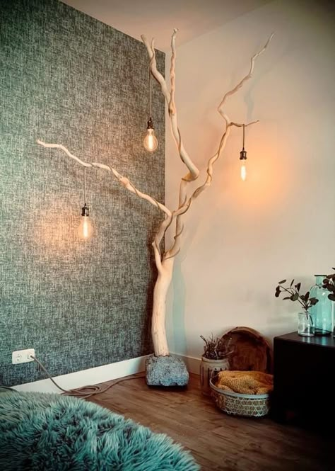 Diy Tree Lamp, Branch Shelves, Apartment Decor Black, Best Greige Paint, Best Greige, Retreat Home, Black Feature Wall, Greige Paint Colors, Greige Paint