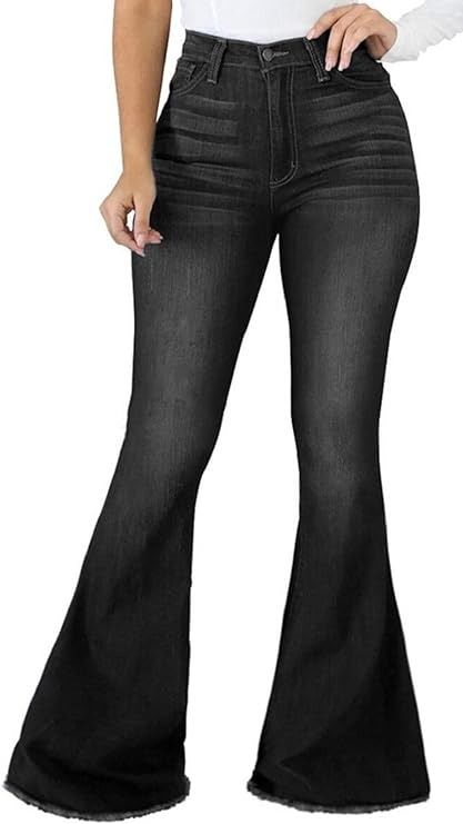 CuteCherry Skinny Bell Bottom Jeans for Women Ripped Black Classic Flared Jean Bell Bottom Pants at Amazon Women's Jeans store Ball Bottom Jeans, Black Bell Bottom Jeans, High Waisted Bell Bottoms, Sparkly Jumpsuit, Jeans Store, Elastic Waist Jeans, Jumpsuit Elegant, Blouse Tank Top, Bottom Jeans