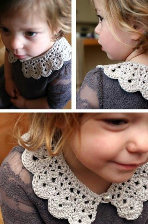 Crochet Collar- These would be cute to crochet ahead of time if you are expecting, but don't know the gender. They could make gender neutral onsies very girly! Col Crochet, Crochet Collar Pattern, Crochet Collars, Crochet Lace Collar, Confection Au Crochet, Crochet Kids, Crochet Vintage, Crochet Collar, Crochet Things