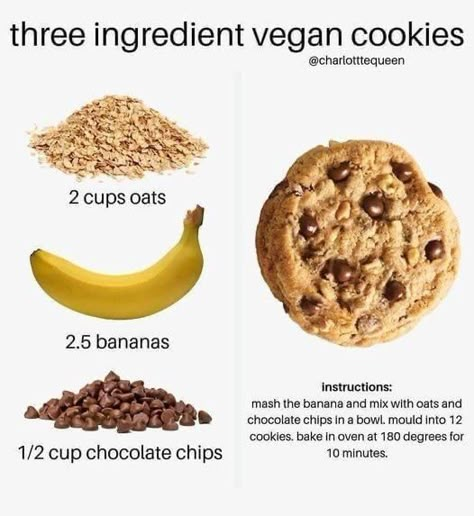 Healthy Vegan Cookies, Vegan Chocolate Cookies, Resep Smoothie, Crockpot Healthy, Resep Diet, Makanan Diet, Think Food, Healthy Snacks Easy, Three Ingredient