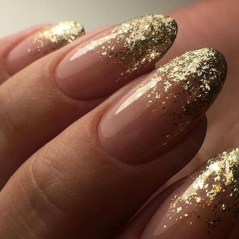 Ombre Nails With Glitter - Dusting Gold Glitter Nail Wedding Nails French, Gold Glitter Nails, Punk Nails, Ombre Nail Designs, Bridal Nails, Prom Nails, Nail It, Chic Nails, Gold Nails