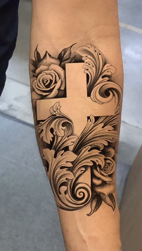 Cool Cross Tattoos, Clock And Rose Tattoo, Leather Tattoo, Animal Design Tattoo, Arm Tattoos For Guys Forearm, Forearm Tattoo Quotes, Arm Sleeve Tattoos For Women, Cowboy Tattoos, Rose Drawing Tattoo