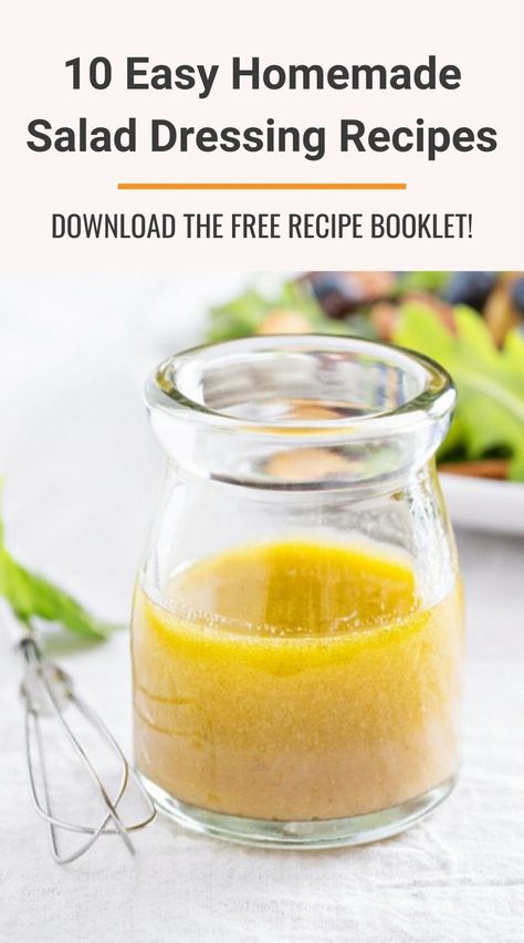 Top 10 Salad Dressing Recipes (New Downloadable PDF!) | Give your salads a healthy makeover with these easy recipes for homemade dressings and vinaigrettes! Download the free printable recipe booklet and you’ll always have fresh homemade salad dressings on hand. | CookSmarts.com Vinegarette Dressing Recipe, Lemon Vinegarette Dressing, Basil Dressing Recipe, Lemon Vinegarette, Lemon Vinaigrette Dressing, White Balsamic Vinaigrette, Vinaigrette Dressing Recipe, Bird Food Recipes, Balsamic Vinaigrette Dressing