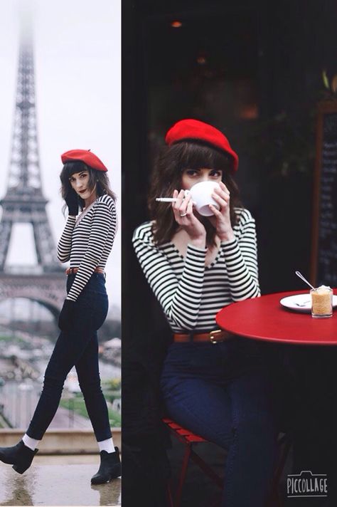 French Beret Outfit, Beret Outfits, Paris Summer Outfits, Beret Outfit, French Costume, Red Beret, Parisienne Chic, French Outfit, Fashion Corner