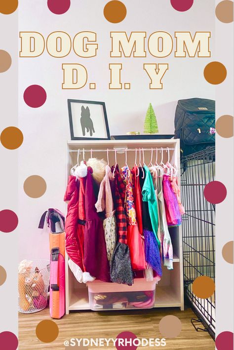 Dog Clothing Storage Ideas, Dog Clothes Closet Diy, Dog Clothing Storage, Organize Dog Clothes, Diy Dog Closet Ideas, Pet Closet Organization, Dog Wardrobe Closet Diy, Dog Clothes Organization Ideas, Dog Clothes Organization