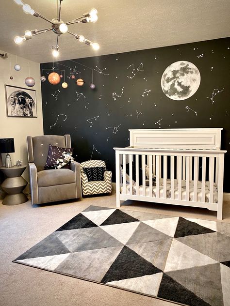 Moon Theme Room Bedroom Ideas, Moon Inspired Nursery, Planets Nursery Theme, Planet Theme Nursery, Boys Astronaut Bedroom, Lunar Nursery Theme, Astronaut Room Ideas, Best Nursery Themes, Planet Themed Nursery