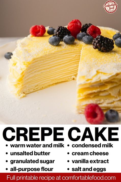 Crepe Cake Recipe, Crepe Ingredients, Vanilla Cream Filling, Vanilla Cream Cheese, Vanilla Cream Cheese Frosting, Crepe Recipe, Pancake Cake, Chocolate Crepes, Cake Rolls