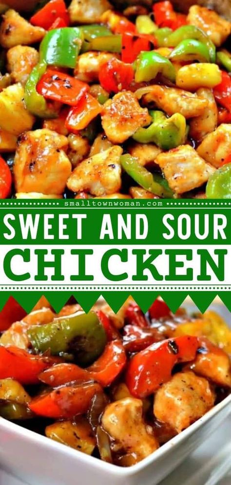 Chicken Outfit, Chicken Stir Fry Recipe, Small Town Woman, Sweet And Sour Chicken, Sweet Sour Chicken, Asian Recipe, Bell Pepper Recipes, Chinese Noodles, Stir Fry Recipe