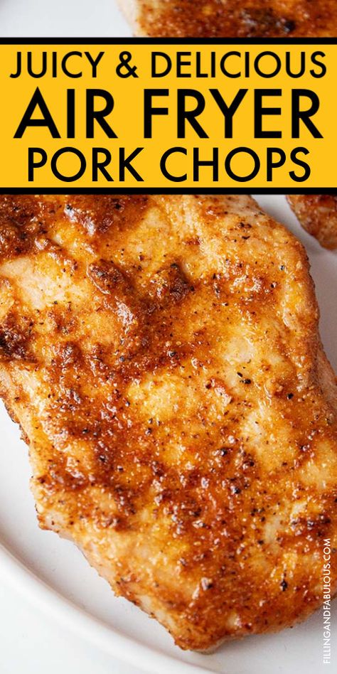 These Air Fryer Pork Chops are incredibly juicy, flavorful, and easy to make. You will love this air fryer recipe! Moist Air Fryer Pork Chops, Fast Fry Pork Chop Recipes Air Fryer, Quick Boneless Pork Chop Recipes, Basic Pork Chop Recipe, Quick Fry Pork Chop Recipes, Oven Fried Pork Chops Boneless, Boneless Pork Loin Chops Air Fryer, Boneless Sirloin Pork Chops, Airfry Pork Chop Recipes