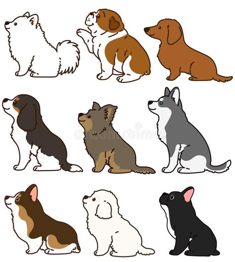 Set of outlined cute and simple dogs sitting in side view vector illustration Dog Side Profile, Side View Illustration, Cartoon Dog Drawing, Dogs Sitting, Side View Drawing, Dog Drawing Simple, Christmas Cards Drawing, Puppy Sketch, Cute Dog Drawing