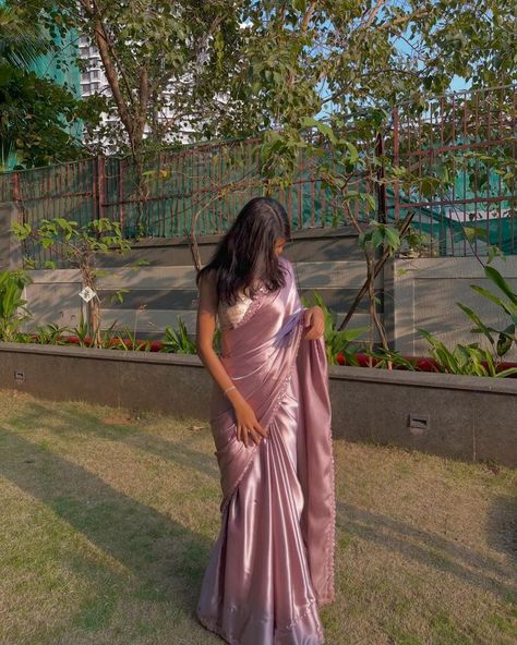 #simple saree #colourful saree #satin saree look #modern saree look #simple saree #saree aesthetic #saree look Sarees For Farewell Party In College, Sarees For Teens, College Farewell Saree Ideas, Satin Saree Look, Farewell Sarees For Teens, Farewell Sarees Colleges, Saree For Girls Farewell, Saree Look Modern, Modern Saree Look