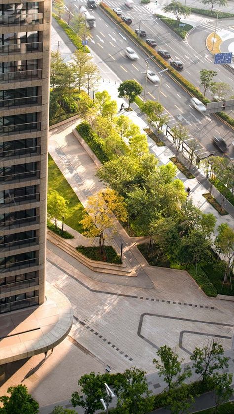 Boulevard Design Landscape, Landscape Around Building, Linear Park Landscape Design, Urban Landscape Design City Gardens, Landscape Design Top View, Tower Landscape Design, Plaza Landscape Architecture, Pedestrian Street Design, Linear Park Design