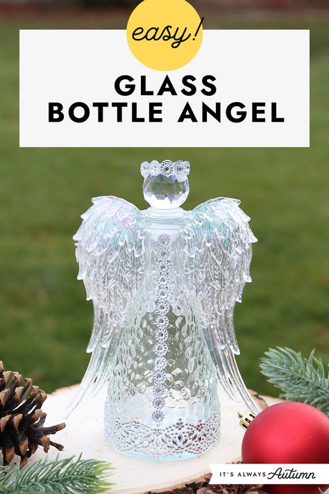 Easy! Glass bottle angel. Craft Angels, Angel Ornaments Diy, Angels Diy, Diy Christmas Angel Ornaments, Christmas Bazaar Ideas, Leaves Craft, Craft For Adults, Easy Christmas Craft, Christmas Angel Crafts