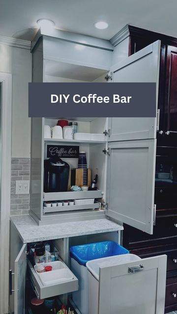 Slide Out Coffee Station, Ikea Cabinet Coffee Bar, Coffee Cabinet Station, Ikea Coffee Bar, Kitchen Planning Ideas, Kitchen Corner Ideas, Ikea Kitchen Planning, Office Coffee Station, Pull Out Kitchen Cabinet