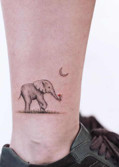 Little Elephant Tattoos, Simple Elephant Tattoo, Tiny Elephant Tattoo, Elephant Tattoo Ideas, Cute Elephant Tattoo, Evil Eye Tattoo, Ankle Tattoos For Women, Elephant Tattoo Design, Minimal Tattoo Design