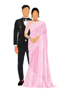 Reception Caricature Indian, Couple Reception Look, Indian Wedding Caricature Couple, Back Pose Illustration, Wedding Couple Cartoon Marriage, Wedding Caricature Indian, Reception Caricature, Indian Couple Illustration, Indian Wedding Couple Illustration