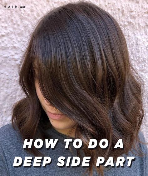 Side Parting Wavy Hair, Deep Side Part Medium Length Hair, Diagonal Part Hair, Deep Side Part Lob, Deep Part Hairstyles, Left Side Part Hairstyles, Side Part Bob Hairstyles, Deep Side Part Hairstyles, Curl Lob