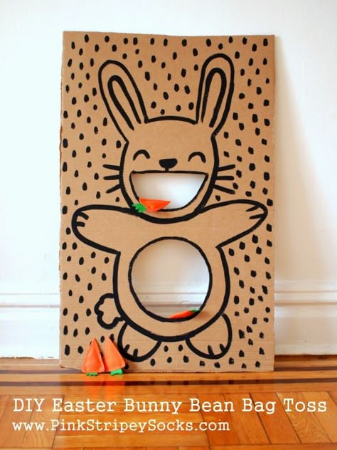 DIY Easter Bunny Bean Bag Toss game with carrot bean bags Storybook Activities, Bean Bunny, Cute Easter Desserts, Christian Festival, Fun Easter Games, Easter Crafts Dollar Store, Diy Bean Bag, Toddler Party Games, Crafts Dollar Store