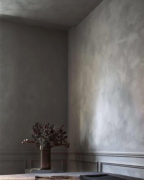 Surrounded by fabulous Fresco lime-paint, color Drift. #monochromatic #limepaint #limewash #plasterwalls #classyinteriors #paintcolors… Lime Wash Walls, Limewash Walls, Concrete Effect Paint, Lime Wash, Limewash Paint, Lime Paint, Washing Walls, Salon Suites, Plaster Walls