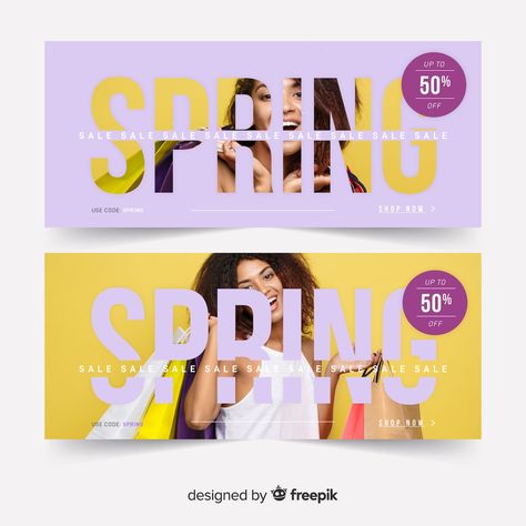 Free Vector | Spring sale banners with photo Sales Banner Design Ideas, Spring Layout Design, Magazine Banner Design, Facebook Banner Design Inspiration, Web Banner Ideas, Sales Advertising Design, Spring Advertising Design, Promotional Banner Design, Spring Banner Design