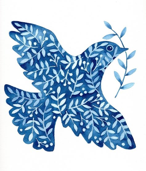 ✨Peace On Earth ✨ This is my final piece for Jehane’s Twelve Days of Christmas challenge. We’re heading into the last few days before… | Instagram Peace Dove Art, Bird Illustration Print, Flying Dove, Blue Foliage, Arte Folk, Blue Artwork, Folk Art Flowers, Bird Watercolor, Symbol Of Peace