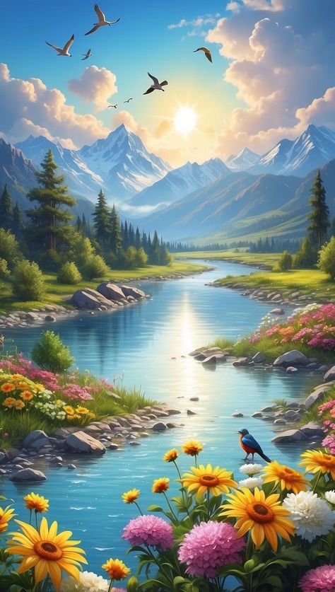 Beautiful Paintings Of Nature, Beautiful Scenery Photography, Beautiful Art Pictures, Pretty Landscapes, Landscape Art Painting, Beautiful Images Nature, Nature Art Painting, Beautiful Landscape Wallpaper, Mountain Paintings