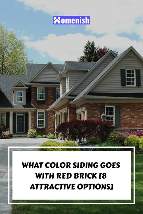 The classic look of red brick can be refreshed with the right siding color. This article introduces eight attractive siding options that go well with red brick, helping you choose the perfect combination for your home. Red Brick And Panel House Exterior, Red Brick And Cedar Exterior, Red Brick House With Grey Siding, Red Brick House With Cedar Shakes, Siding That Goes With Red Brick, Red Brick Beige Siding, Green Siding Red Brick, House Paint Colors With Red Brick, Tan Shutters Brick House