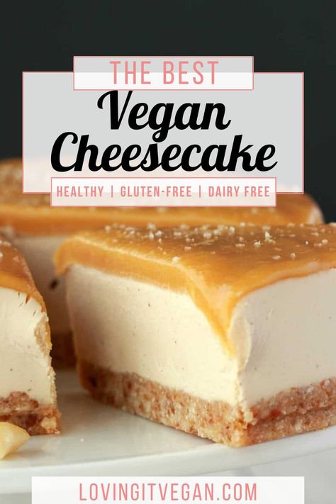 This vegan cheesecake is the best ever! It’s rich and creamy and topped with a salted caramel fudge sauce. So much like the ‘real thing’ you will hardly believe it. #vegan #dairyfree | lovingitvegan.com Salted Caramel Dessert, Best Vegan Cheesecake, Carmel Macchiato, Vegan Salted Caramel, Caramel Dessert, Salted Carmel, Salted Caramel Cheesecake, Salted Caramel Fudge, Caramel Desserts