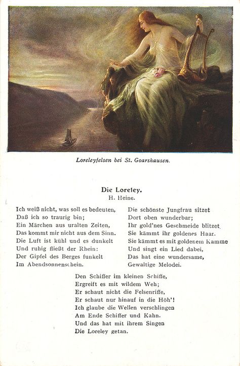 Loreley German Folklore, Lyric Poem, Germany Castles, Kids Poems, Rainer Maria Rilke, Literature Quotes, German Language, Some Words, Harp