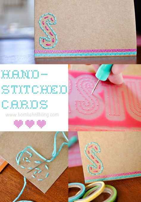 Hand-Stitched Cards Cross Stitch Greeting Cards, Paper Embroidery Tutorial, Cards Tutorial, Amy Tangerine, Stitched Cards, Embroidery Cards, Paper Embroidery, Sewing Leather, Embroidery Kit