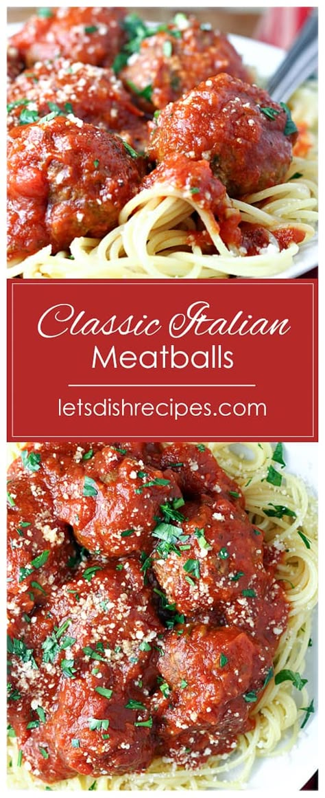 Classic Italian Meatballs Recipe -- Ricotta cheese is the secret to these moist, tender meatballs. Serve over pasta with your favorite marinara sauce for a meal the whole family will love. #meatballs #spaghetti #groundbeef #recipes Classic Italian Meatballs, Baked Chicken Spaghetti, Recipe Ricotta, Ricotta Meatballs, Italian Meatballs Recipe, Tender Meatballs, Best Spaghetti, Pasta Easy, Authentic Italian Recipes