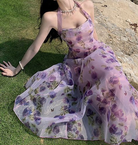 Purple Tea Party Dress, Purple Floral Dresses, Purple Cottagecore Dress, Beach Party Wear, Purple Sundress, Y2k Beach, Lavender Haze, Picnic Dress, Purple Floral Dress