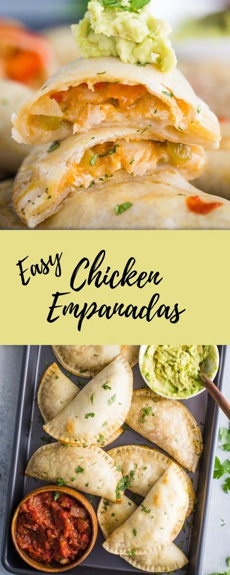 This Easy Chicken Empanadas recipe can be made in about 30 minutes and are a dinner that the whole family will absolutely love! The chicken empanada filling is so delicious that you'll want to eat it all by itself! Easy Chicken Empanadas, Chicken Empanadas Recipe, Empanada Filling, Chicken Empanada Recipe, Universal Yums, Chicken Empanada, Easy Empanadas Recipe, Chicken Empanadas, Tapas Menu