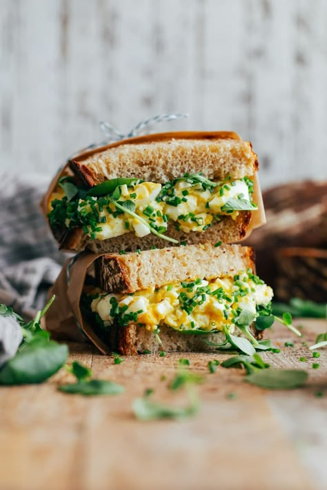 This elevated egg salad sandwich recipe is prepared with homemade mayonnaise, perfectly cooked hard-boiled eggs, watercress, and fresh chives. Boiled Egg Sandwich Recipe, Classic Egg Salad Sandwich, Egg Salad Sandwich Recipe, Cooking Hard Boiled Eggs, Classic Egg Salad, Egg Salad Sandwich, Food Sandwiches, Egg Salad Sandwiches, Sandwich Ideas