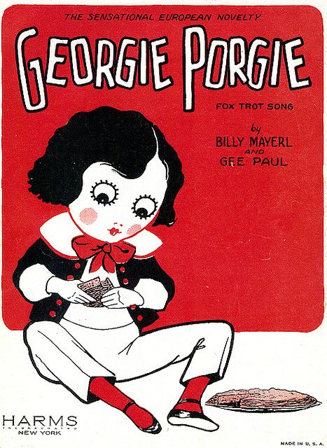 Gorgie Porgie--Vintage Mother Goose Sheet Music Illustration Music Guitar Quotes, Silly Symphonies, Georgie Porgie, Pie Pie, Trendy Music, Vintage Cover, Sheet Music Art, Music Illustration, Retro Graphics