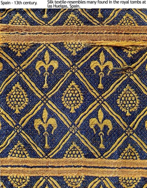 moorish period design | Textiles in the Early Medieval Period: 5th- 10th centuries Medieval Fabric Pattern, Spanish Textiles, Medieval Fabric, Medieval Spain, Medieval Embroidery, Medieval Garb, High Middle Ages, Rome Antique, Early Middle Ages