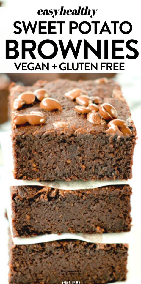 Healthy Sweet Potato Brownies vegan #VEGANBRONWIES #sweetpotatobrownies #healthybrownies #glutenfreebrownies #veganglutenfree #veganbrowniesrecipe #veganbaking #easy #sweetpotato #brownies Vegan Sweet Potato Brownies, Vegan Easy Recipes, Conscious Plant Kitchen, Gooey Chocolate Brownies, Potato Brownies, Healthier Treats, Orange Sweet Potatoes, Sweet Potatoes Recipe, Healthy Sweet Potato