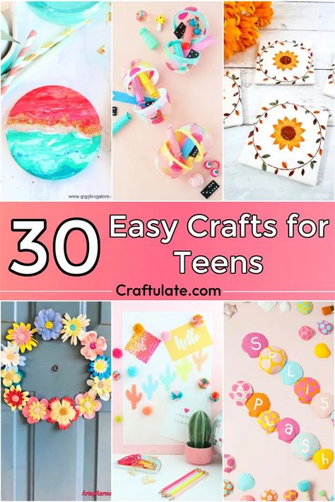 30 Easy Crafts for Teens: Arts and Craft Ideas for Tweens Craft Ideas For Teens, Arts And Craft Ideas, Diy Teen, Teen Girl Wall Art, Easy Crafts For Teens, Arts And Crafts For Teens, Art Projects For Teens, Diy Crafts For Girls