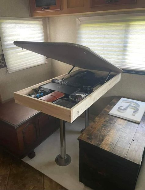 Rv Table, Rv Interior Remodel, Camper Interior Design, Camper Trailer Remodel, Camper Organization, Camper Hacks, Trailer Decor, Travel Trailer Camping, Diy Camper Remodel